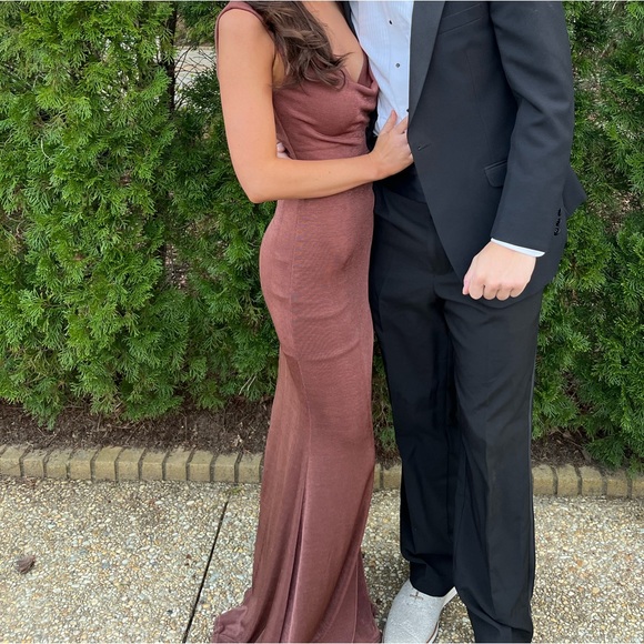 Brown cow neck formal dress - Picture 4 of 6